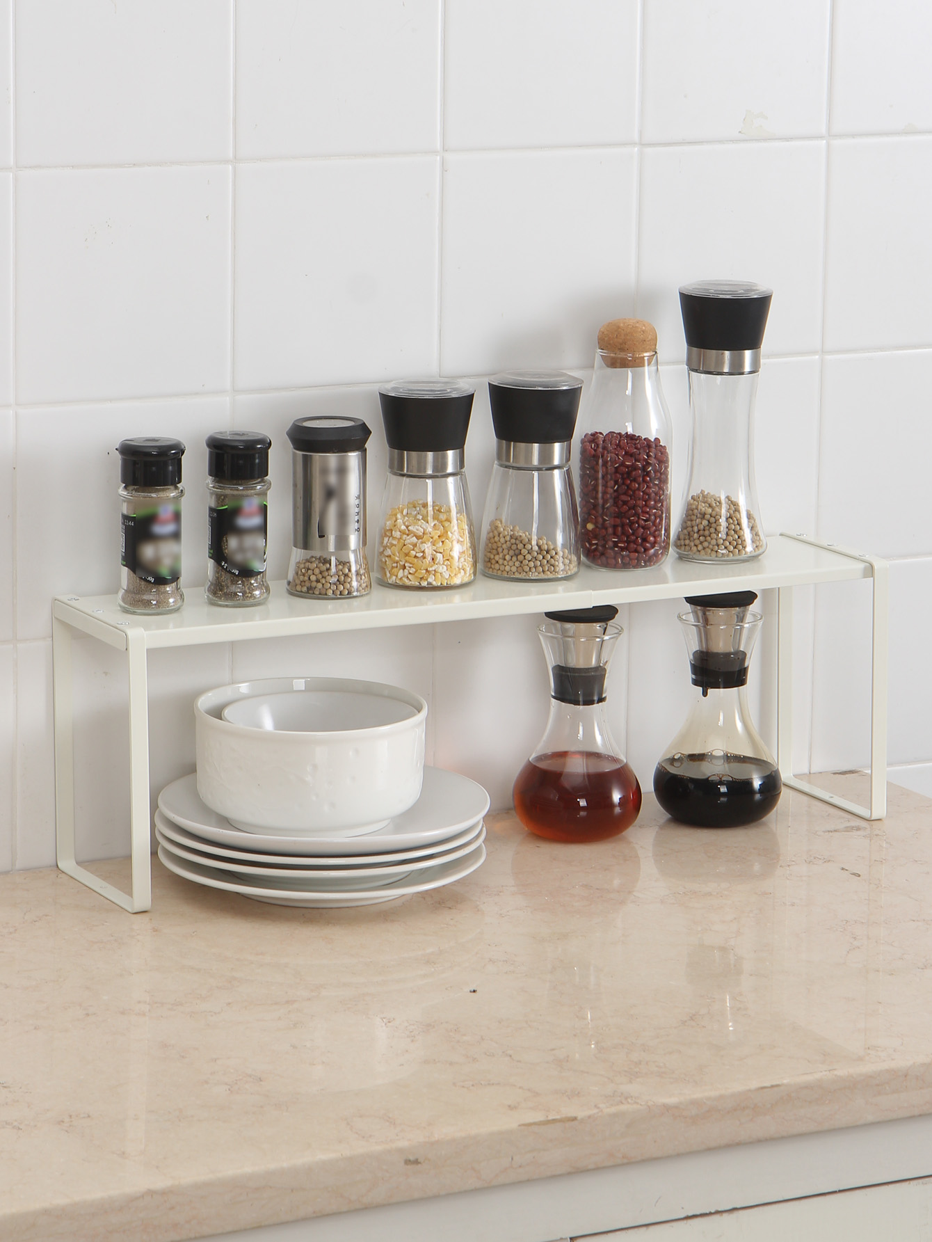 Kitchen Appliances Cabinet - White Adjustable Kitchen Countertop Organizer Expandable